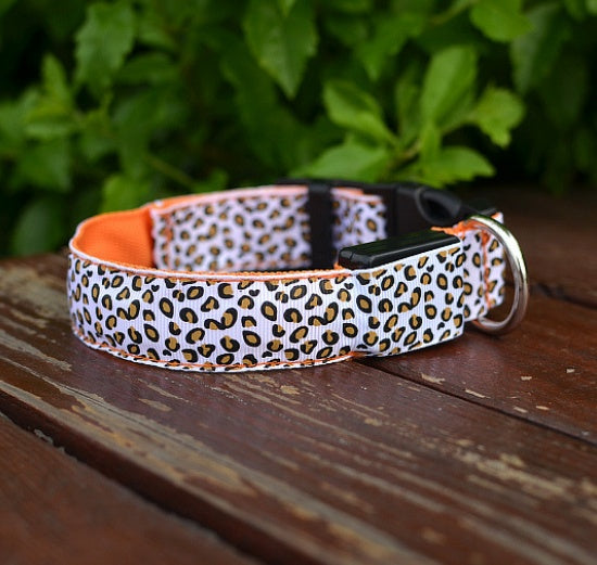 Collar luminoso leopardo ajustable tallas S M L para perros