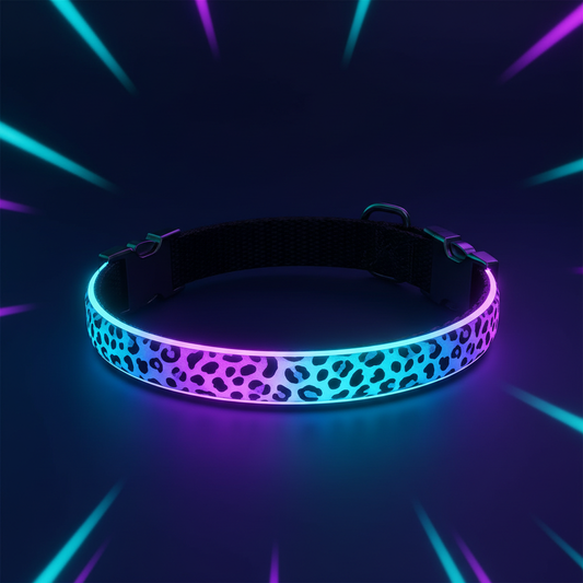 Collar LED leopardo futurista