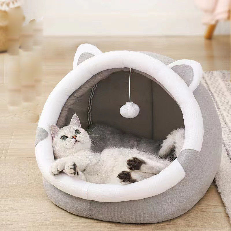 Caseta Arena Cerrada para Gatos - Diseño Kawaii con Forro Cálido