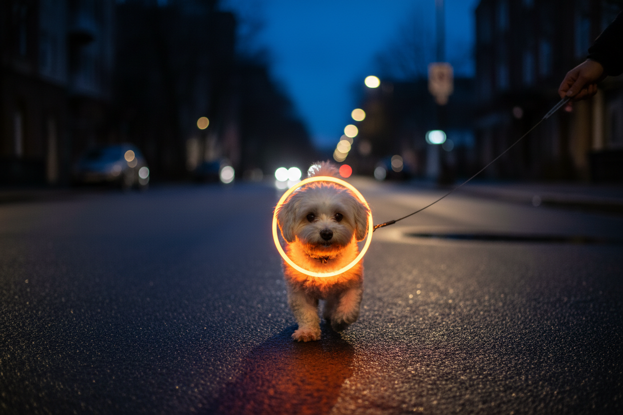 ollar LED leopardo ajustable para perros brillando en la oscuridad